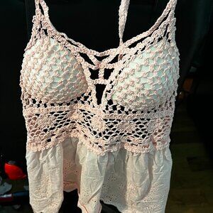 Cute Wrap Pink Halter crochet Top size Medium
